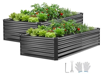 Immagine prodotto di Aiuola rialzata in metallo - Set di 2 aiuole rettangolari da giardino/aiuole 203 x 102 x 46 cm - Zincate - Resistenti alle intemperie e alla ruggine - Facili da montare - Per ortaggi e fiori - Con guanti