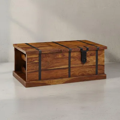 Produktbild von Couchtisch Massivholz Handgefertigt mit Weinregal 100x60x40 cm Wohnzimmertisch