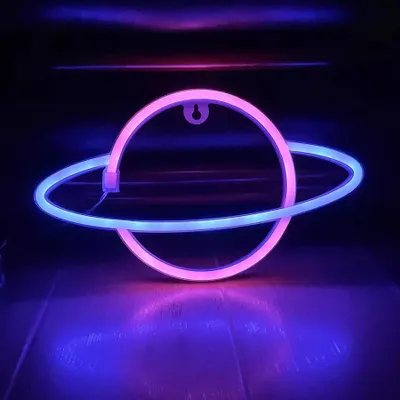 Obrázek produktu pro NEONOVÉ LED světlo, dekorativní světlo na baterie USB, planeta růžovo-modrá, cca 30 x 17,5 cm