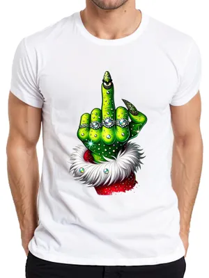 Produktbild von Grinch Mittelfinger Weihnachten frech Geschenk Glitzer Herren T-Shirt, Weiß, XL