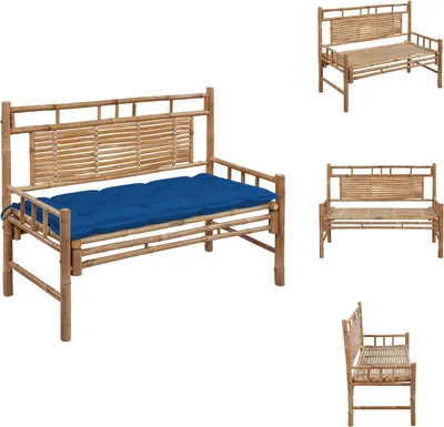 Zdjęcie produktu dla vidaXL Ławka ogrodowa z poduszką 120 cm bambus - Ławki ogrodowe