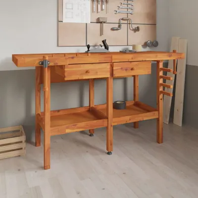 Produktbild von "2026 Promotion" Werkbank mit Schubladen Schraubstöcken 162x62x83 cm Akazienholz - Werkbänke CC1623