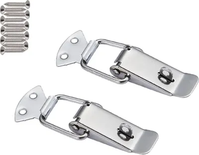 Produktbild von Spannverschluss Edelstahl, Kistenverschluss, Spannverschluss Klein für Case Box, Toolbox, Schublade, Schrank, Truhe, 56mm mit 10 Stück Schrauben, 2 Stück