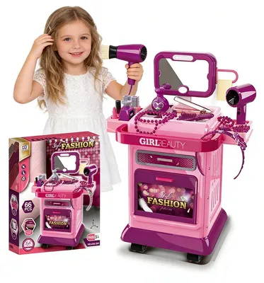 Image de Coiffeuse pour filles, coiffeuse pour enfants, coiffeuse Princesse, salon de beauté, kit de maquillage et de coiffure pour enfants à partir de 3 ans (rose)