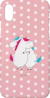 Produktbild von Mr. & Mrs. Panda Iphone 10 Handyhülle Einhörner Umarmen - Rot Pastell - Geschenk, Handy, Unicorn, Familie, Einhorn, Cover, Schwester, Hülle, Liebe, X