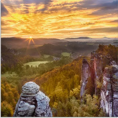 Produktbild von ARTland Glasbild Sächsische Schweiz Ferdinandstein Größe: 50x50 cm