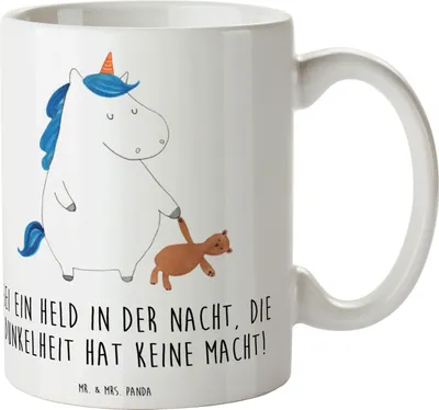 Produktbild von Mr. & Mrs. Panda Kaffeetasse Angst vor Dunkelheit überwinden - Weiß - Geschenk, Lebensfreude, Vertrauem, Dekotasse, liebevolle Handarbeit, Ängste besiegen, Nacht Helden