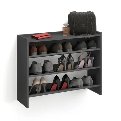 Produktbild von KOMTO Schuhregal Schmal - Schuhablage Flur mit 3 Ebenen Offener Schuhschrank Schuh Organizer Platzsparend Elexis 80 x 25 x 60 cm Anthrazit