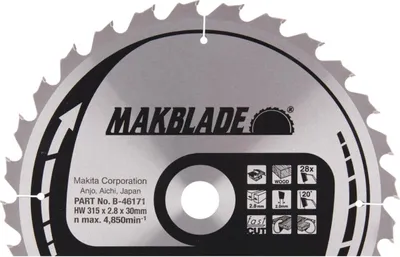 Zdjęcie produktu dla Piła tarczowa Makita TCT, MAKBLADE, TCT TCT - 315 x 30 mm - 28 zębów - drewno