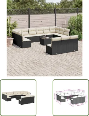 Produktbild von The Living Store 14-tlg. Garten-Sofagarnitur mit Kissen Schwarz Poly Rattan