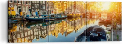 Produktbild von Bild auf Leinwand - Leinwandbild - Kanal Boot Amsterdam Wasser - 120x40cm - Wand Bild - Wanddeko - Leinwanddruck - Bilder - Kunstdruck - Wanddekoration - Leinwand bilder - Wandkunst - CA120x40-2857