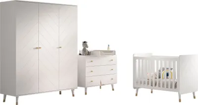 Produktbild von Babyzimmer Set Kamillah 1 Kinderzimmer Komplettset MDF Satin Weiß