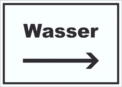 Produktbild von Wasser Aufkleber mit Text und Richtungspfeil rechts Anschluss waagerecht A9 (37x52mm)
