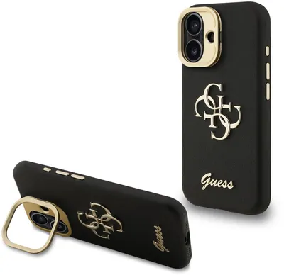 Produktbild von Guess Hülle 4G Logo Stand Kamera Frame Case für iPhone 16 Schwarz Handyhülle
