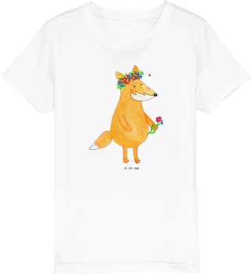 Produktbild von Mr. & Mrs. Panda Kleinkinder T-Shirt Fuchs Blumen 3-4 Jahre (98/104) - Weiß - Geschenk, Kindershirt, Blumenliebe, Ich, Teenager, Freundin, Blume, Öko Kinder, Baumwoll