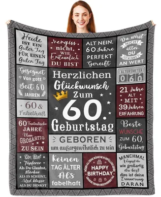 Zdjęcie produktu dla Koc prezentowy na 60. urodziny mężczyzny, 150x130 cm, poliester, flanela