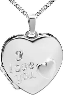 Produktbild von Medaillon-Herz in Herz zum Öffnen für Bildereinlage 2 Fotos 925 Sterling Silber Amulett mit Gravur I love you mit Kette 60 cm