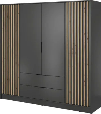 Produktbild von Furniture24 Kleiderschrank Nelly 4D Schrank 3 Türiger 2 Schubladen Graphite Drehtürenschrank