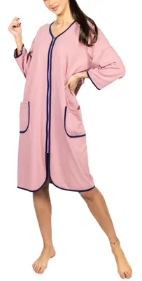 Produktbild von Aquarti Damen Bademantel Morgenmantel mit Reißverschluss Hausmantel Leicht 3/4 Ärmel, Farbe: Puderrosa, Größe: 5XL