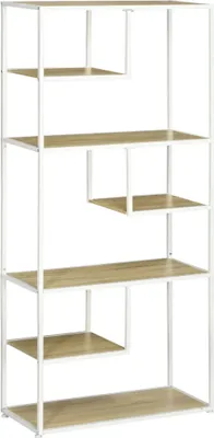 Produktbild von Aufbewahrungsregal - Bücherregal - Stahlrahmen - Melaminbeschichtet - 83x34x180 cm - Minimalistisch modern - Montage erforderlich - Eiche