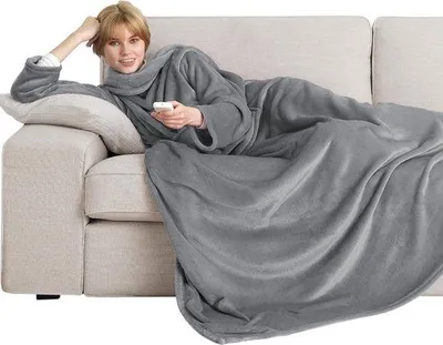 Immagine prodotto di Coperta in pile Unyqoos® con maniche – coperta in microfibra portatile con maniche e tasca, 170x200 cm, 260 g/m², grigio chiaro, Standard 100 by OEKO-TEX