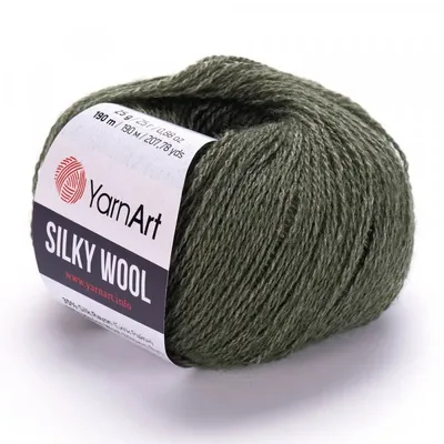 Produktbild von YarnArt Silky Wool 346 – Premium Strickgarn in Militärgrün – Seidenweich & Warm, Ideal für Pullover, Schals & Mützen, 25g