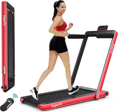 Produktbild von GOPLUS 2-in-1 klappbares Laufband, Treadmill mit doppelten LED-Anzeige, Bluetooth, 1-12km/h einstellbar, Elektrisches Laufband