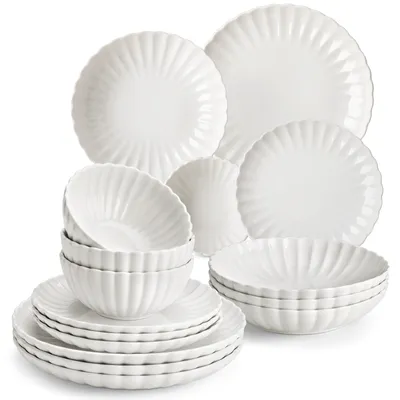 Obrázek produktu pro Sada nádobí VANCASSO, 16 kusů, servírovací sada s vlnitým vzorem, porcelánová kombinovaná sada, vhodná do mikrovlnné trouby