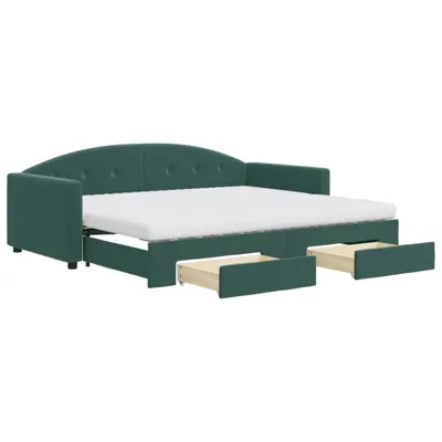 Zdjęcie produktu dla vidaXL Łóżko dzienne rozkładane z szufladami ciemnozielone 90x200 cm aksamitne