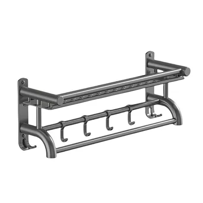 Produktbild von Wandregal für Badezimmer ohne Bohren, Edelstahl, mit Haken, rostfrei, 1-stöckig, 60cm