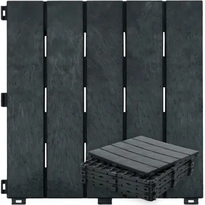 Produktbild von Terrassenfliesen 30x30 cm - 6 Stück - Anthrazit - Klickfliesen - Wetterfest - Recycling-Gummi