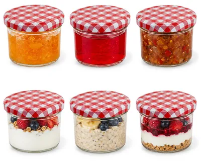 Productafbeelding van com-four® 6 glazen potten van 230 ml met schroefdeksel, rood-wit geruit
