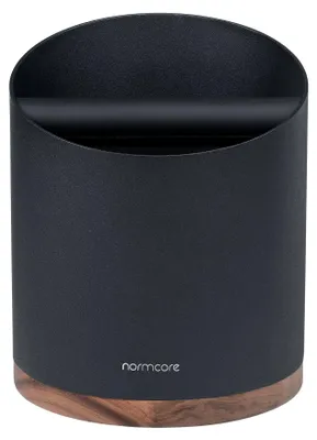 Espresso-Klopfbox, 1,8 l, Edelstahl, schwarz, Walnussbasis
