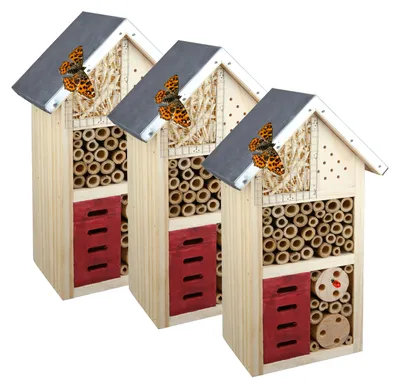 Produktbild von 3x Insektenhotel - Bienenhaus - Höhe 26 cm - Insektenhaus aus Holz