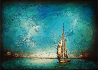 Produktbild von Leinwandbild Kunst 50 x 70 cm - Wandbild Blau - Keilrahmen Abstrakt Schiff Boot Meer Wohnzimmerdeko Wanddeko Wandgemälde