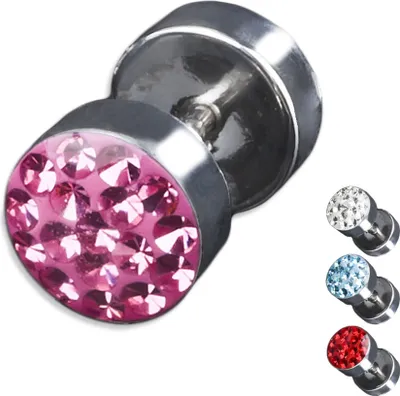 Produktbild von viva-adorno 1 Stück Fake Plug Ohrstecker Edelstahl Zirkonia unter kratzfester Schutzschicht Z212,Pink