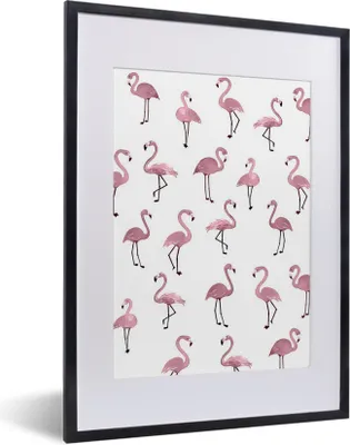 Produktbild von MuchoWow® MuchoWow® Gerahmtes Poster Flamingo - Rosa - Muster 30x40 cm - Poster mit zchwarzem Bilderrahmen - Wandposter Schlafzimmer