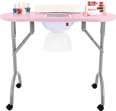 Image de Table de manucure pliable avec aspiration des poussières - Aspirateur à poussière pour ongles, 220V, 5,5W - Table rectangulaire pour salon de beauté - Prise européenne - Rose