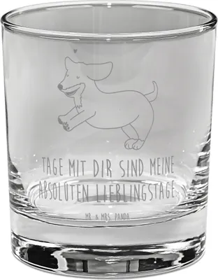 Produktbild von Mr. & Mrs. Panda Longdrinkglas Hund Dackel - Transparent - Geschenk, Glas für Gin, Cocktailglas, Trinkglas, Hunde, Braun, Tierliebhaber, gravur, Tumbler, Herz