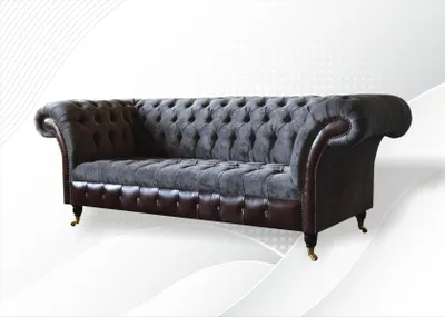 Produktbild von Chesterfield 3 Sitzer Wohnzimmer Couch Sofa Polster Sitz Textil Stoff Garnitur