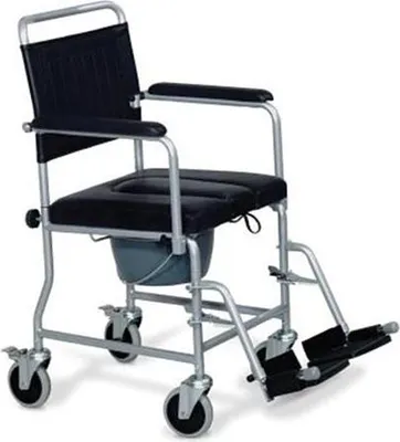 Image de Fauteuil roulant pour la douche et les toilettes, rembourré, en acier, avec freins