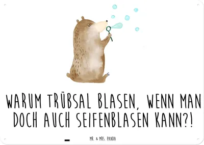 Produktbild von Mr. & Mrs. Panda Blechschild Bär Seifenblasen DIN A6 - Weiß - Geschenk, Teddy, Schild, Metallbild, Türschild, Wandbild, Lustig Sein Glücklich Traurig Happy, tafel