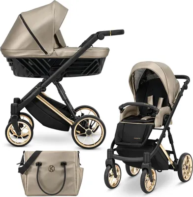 Produktbild von Kunert Ivento Premium 2in1  Kinderwagen in Braun mit Goldrahmen