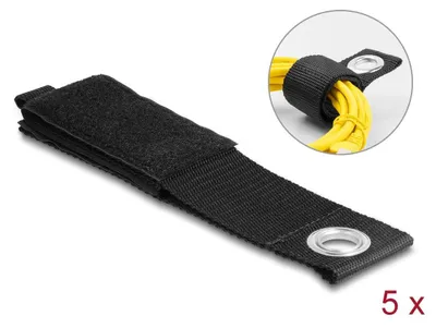 Produktbild von DeLOCK Strapazierfähiger Klettgurt mit Befestigungsöse L 435 x B 50 mm schwarz 5 Stück, Polyester, Schwarz, 50 mm, 435 mm, 5 Stück(e), Polybag