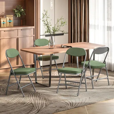 Produktbild von Klappstühle 4er Set Cord gepolstert klappbar, Faltstühle Esszimmerstühle stapelbar, Grün | 48,5x45x82 cm | bis 120 kg | Stahlrahmen