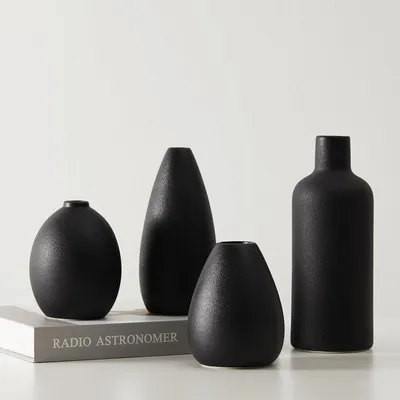 Obrázek produktu pro Váza na květiny - Sada 4 kusů - Keramika - Moderní design - Ručně vyrobené - Bílá a černá