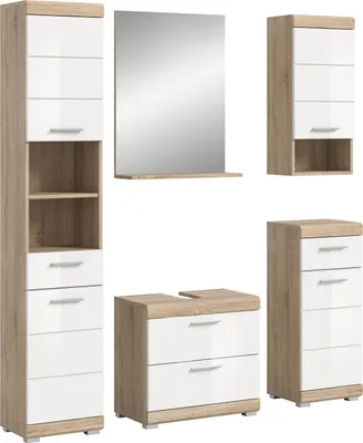 Productafbeelding van Lambada badkamer L20 wit hoogglans, eiken decor.