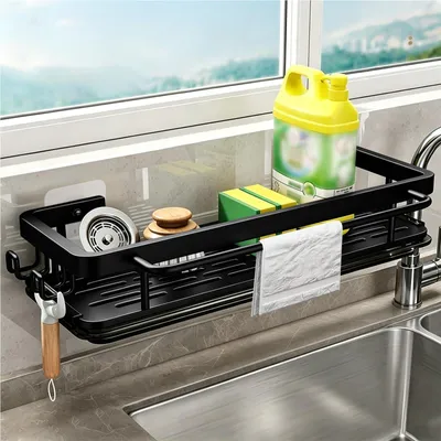 Spoelbakorganizer Aluminium, 30 cm, Schwarz, mit Abtropfschale
