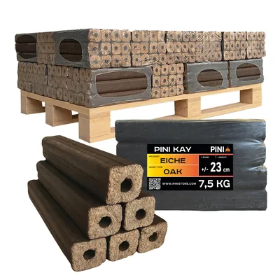 Produktbild von PINI Kay Eichenholzbriketts 23 cm 300 kg Palette Hartholzbriketts Brennholz Eiche Kamin Ofen Feuerstelle Grill
