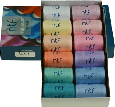 Produktbild von 12 Spulen 40/2 Nähgarn Polyester 120er á 1000m Allesnäher Sortiment Farbwahl, Farbe:Farbmix 1